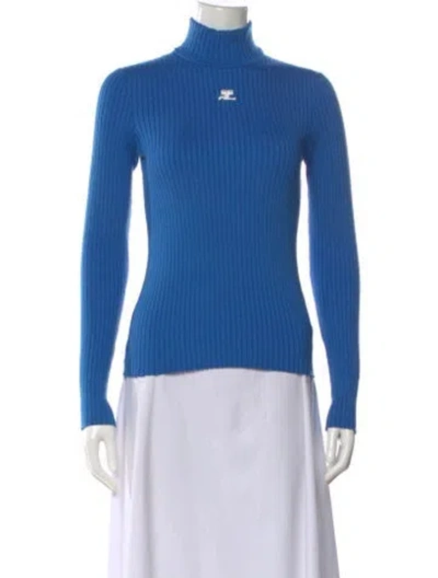 Pre-owned Courrèges Turtleneck Long Sleeve Top In Blue