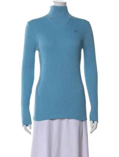 Pre-owned Courrèges Turtleneck Long Sleeve Top In Blue