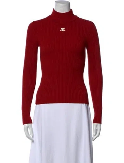 Pre-owned Courrèges Turtleneck Long Sleeve Top In Red