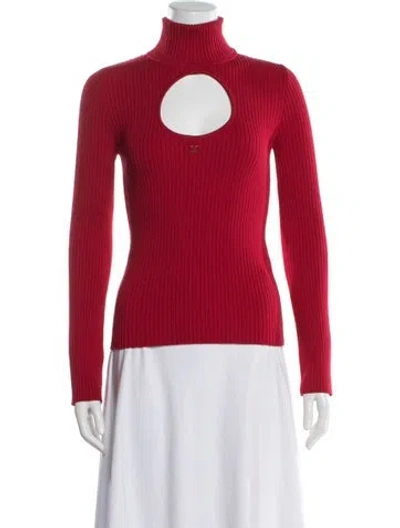 Pre-owned Courrèges Turtleneck Long Sleeve Top In Red