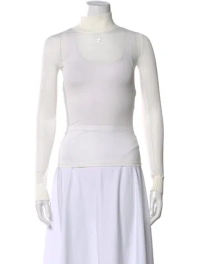 Pre-owned Courrèges Turtleneck Long Sleeve Top In White