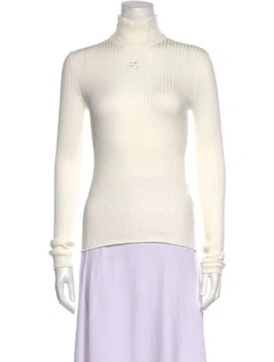 Pre-owned Courrèges Turtleneck Long Sleeve Top In White