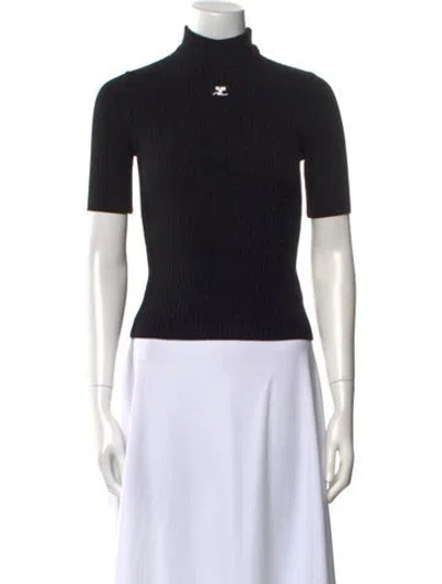 Pre-owned Courrèges Turtleneck Short Sleeve Top In Black