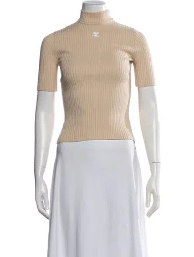 Pre-owned Courrèges Turtleneck Short Sleeve Top In Neutrals