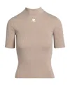Courrèges Short-sleeved Ribbed Re-e In Nude