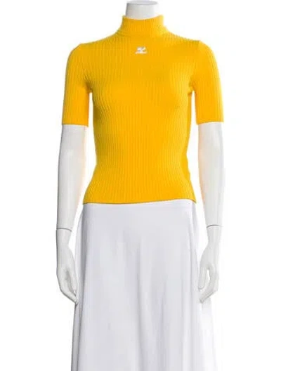 Pre-owned Courrèges Turtleneck Sweater In Yellow