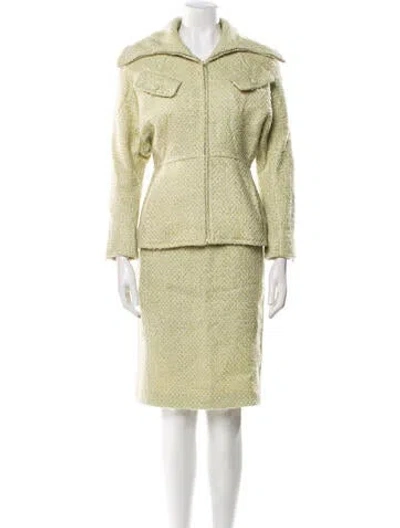 Pre-owned Courrèges Tweed Pattern Skirt Suit In Green