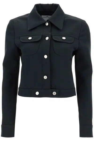 Courrèges Cropped Black Denim Jacket With Structured Silhouette