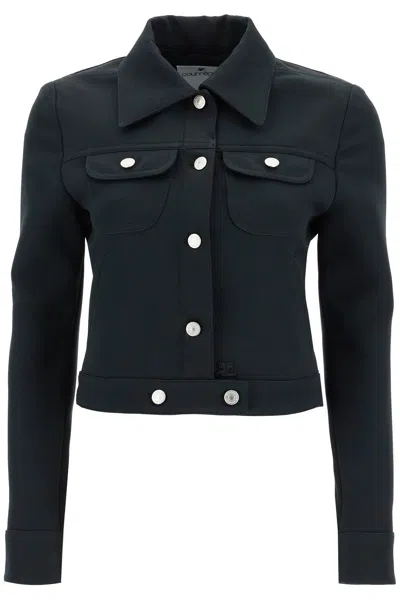 Courrèges Twill Trucker Jacket In In Nero