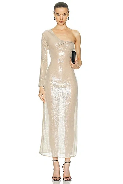 Courrèges Twist Asymetrical Glitter Long Dress In Sand