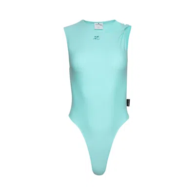 Pre-owned Courrèges Twist Bodysuit 'turquoise' In Blue