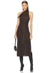 Courrèges Twist Check Jersey Long Dress In Chocolate & Black