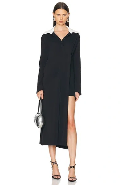 Courrèges Twist Cotton Polo Long Dress In Black