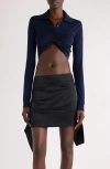 Courrèges Twist Crop Virgin Wool Polo Sweater In Abyss