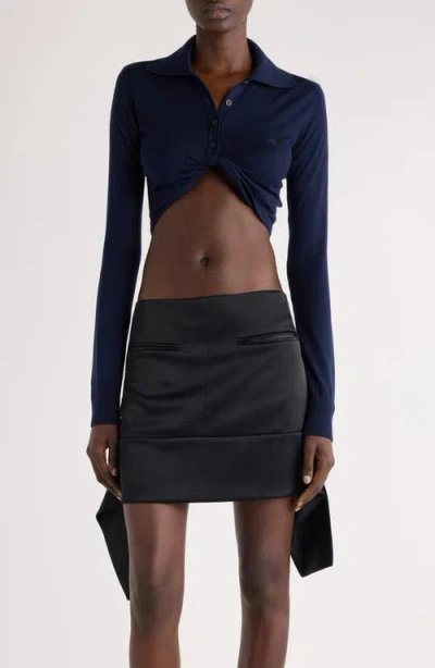 Courrèges Twist Crop Virgin Wool Polo Sweater In Abyss