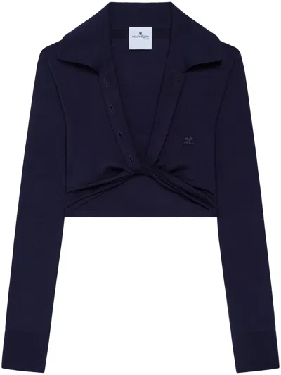 COURRÈGES TWIST-DETAIL CROPPED POLO JUMPER