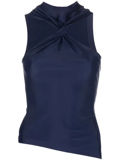 Courrèges Twist-detail Stretch Blouse In Blue