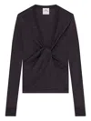 Courrèges Twist-front Wool Top In Black