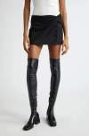 Courrèges Twist Snap Pinstripes Wool Miniskirt In Black/ White