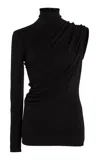 Courrèges Twisted Asymmetric Jersey Turtleneck Top In Black