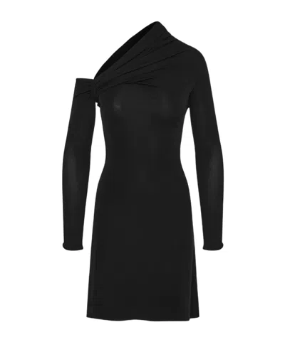 Courrèges Mini Twist Crepe Dress With In Black