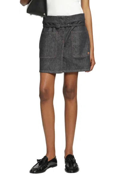 Courrèges Two Pockets Denim Skirt In Gray
