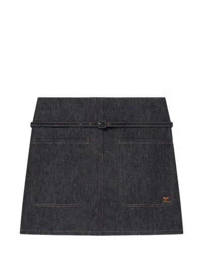 Courrèges Two Pockets Denim Skirt In Gray