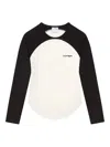 Courrèges Long-sleeved Contrast T-shirt With Rounded Hem And Logo Print In White