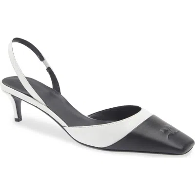 Courrèges Two-tone Kitten Heel Embossed Toe Slingback Pump In White/black