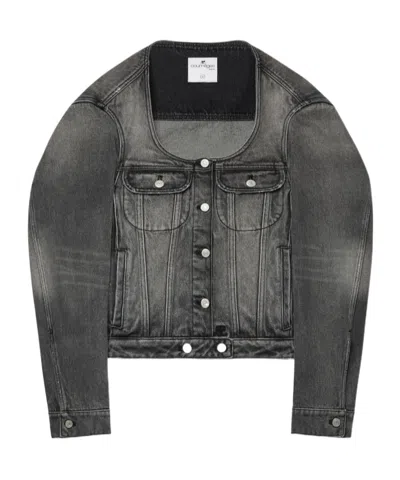 Courrèges U-neck Denim Jacket In Black
