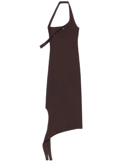 Courrèges Undressed Ribbed Midi Dress In Brown