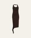 Courrèges Undressed Rib Knit Midi Dress In Brown