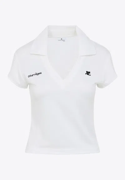 Courrèges Cropped Polo Shirt Collar Short Sleeves V Neck In Animal Print