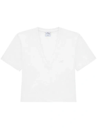 Courrèges V Neck Cropped T-shirt In White