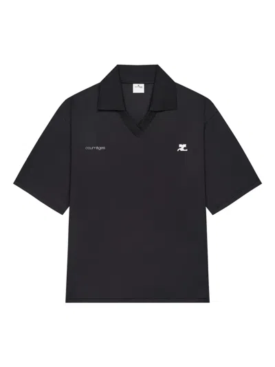 Courrèges V-neck Logo-detail T-shirt In Black