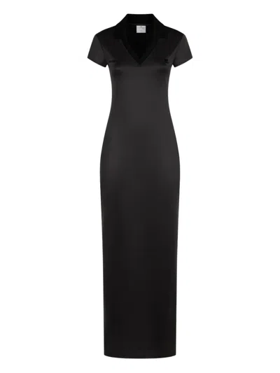 Courrèges V-neck Logo-embroidered Maxi Dress In Black