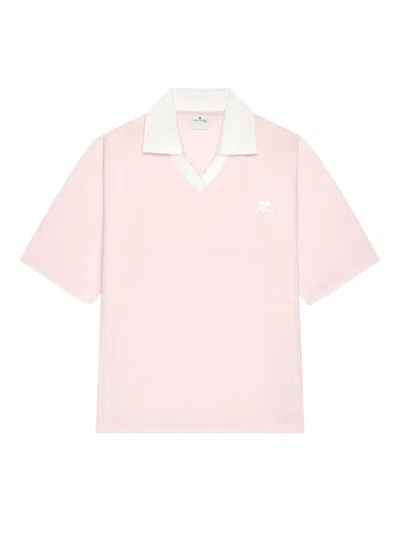 Courrèges V-neck Logo Polo Shirt In Pink