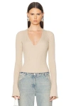 COURRÈGES V NECK RIB KNIT BODYSUIT