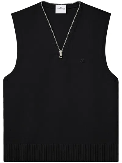 Courrèges V-neck Sleeveless Jumper In Black