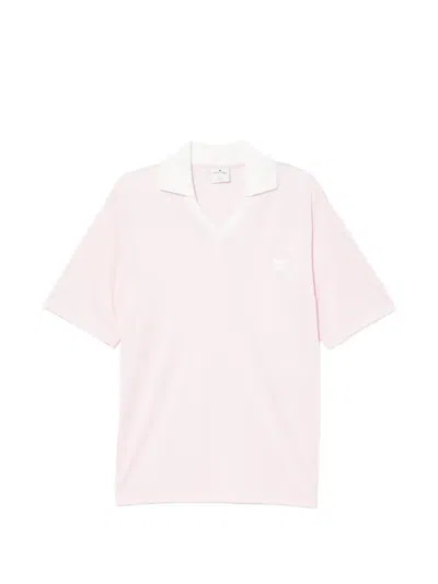Courrèges Polo Shirt Short Sleeves V Neck Contrast Collar In Pink