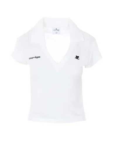 Courrèges Cropped Polo Shirt Collar Short Sleeves V Neck In Animal Print