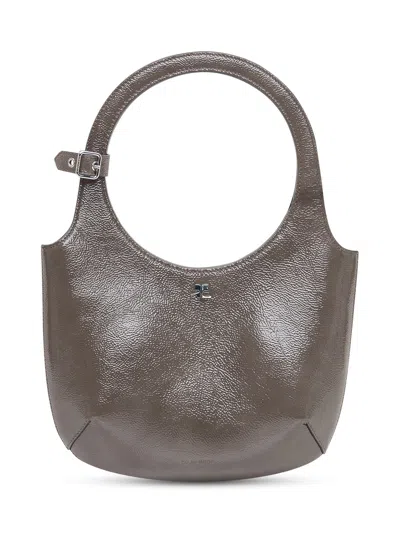 Courrèges Courreges Varnished Cow Leather Mini Shoulder Bag In Truffle