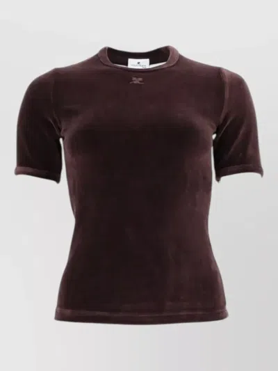 Courrèges Courreges Velvet Short Sleeve Fitted T-shirt In Brown