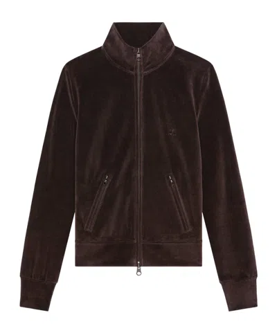 Courrèges Velvet Zip-up Track Jacket In Brown