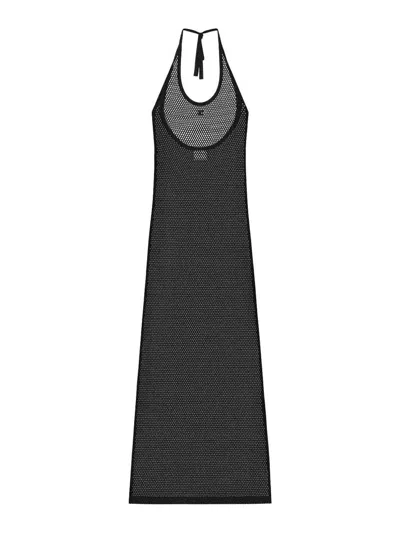 COURRÈGES LONG BLACK PERFORATED COTTON DRESS