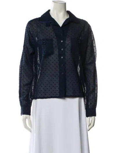 Pre-owned Courrèges Vintage 1970's Button-up Top In Blue