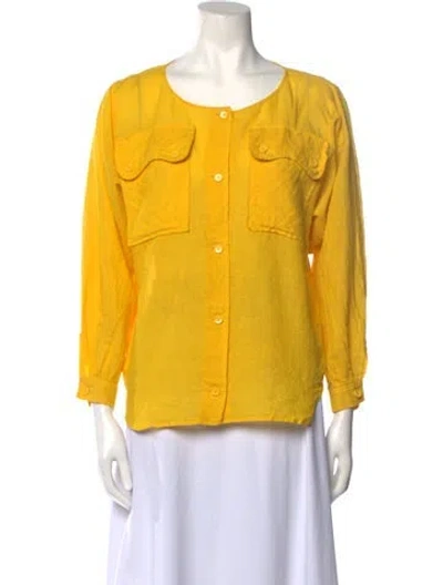 Pre-owned Courrèges Vintage 1970's Button-up Top In Yellow