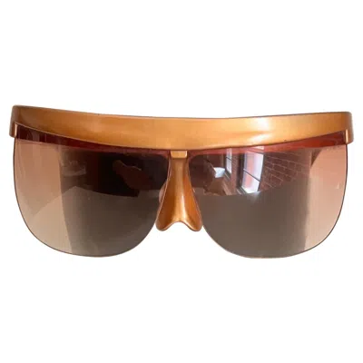 Pre-owned Courrèges Vintage 1980's  Gold Shield Style Sunglasses In Brown