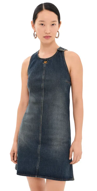 Courrèges Vintage Blue Denim A-line Mini Dress Vintage Medium Blue