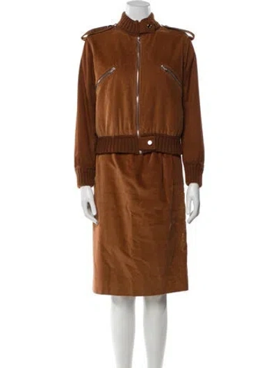 Pre-owned Courrèges Vintage Late 1960's - Early 1970's Skirt Suit In Brown